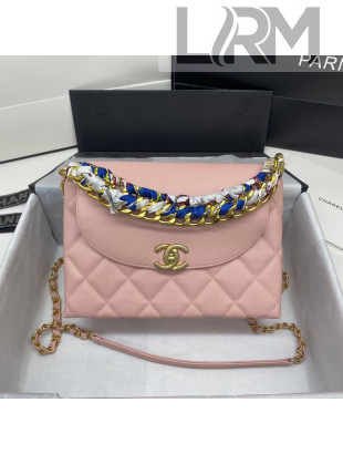 Chanel Quilted Leather Scarf Entwined Chain Flap Bag Pink 2021