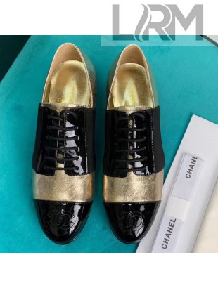 Chanel Metallic and Patent Calfskin Flat Lace-Ups Loafers G34128 Gold 2019