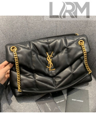Saint Laurent Loulou Puffer Medium Bag in Quilted Lambskin 577475 Black/Gold 2019