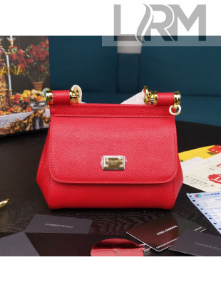 Dolce&Gabbana Classic Mini Sicily Palm-Grained Leather Top Handle Bag 5516 Bright Red 2020