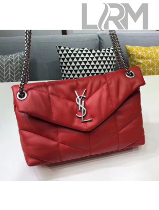 Saint Laurent Loulou Puffer Small Bag in Quilted Lambskin 577476 Red/Silver 2020