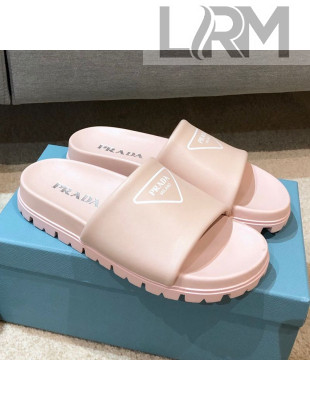 Prada Leather Flat Slide Sandals Pink 2021