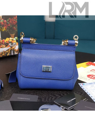 Dolce&Gabbana Classic Mini Sicily Palm-Grained Leather Top Handle Bag 5516 Royal Blue 2020