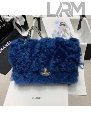 Chanel Shearling Lambskin Medium Flap Bag AS1063 Dark Blue 2019