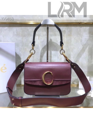 Chloe Shiny & Suede Calfskin Small Chloe Double Carry Bag Burgundy 2019