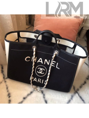 Chanel Deauville Wool Felt Large Shopping Bag A93786 White 2019