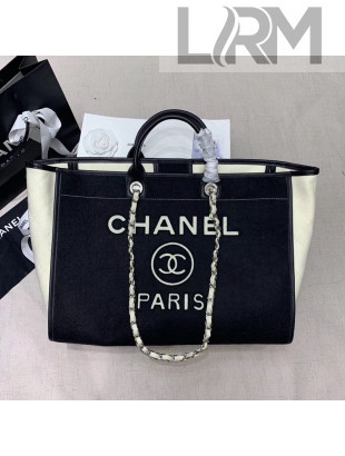 Chanel Deauville Wool Felt Medium Shopping Bag A93786 Black 2019