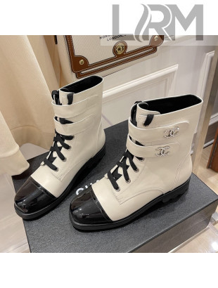 Chanel Calfskin Ankle Boots with CC Strap White 2021