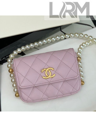 Chanel Calfskin Mini Wallet on Chain WOC with Pearl Chain Pink 2021