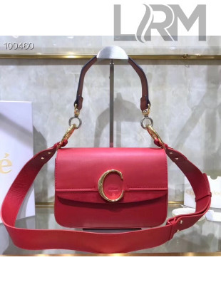 Chloe Shiny & Suede Calfskin Small Chloe Double Carry Bag Red 2019