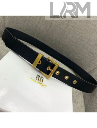 Givenchy Leather Belt with Vintage Square Buckle 30mm Black 2019
