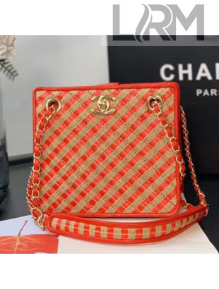 Chanel Raffia Drawstring Bucket Bag AS2421 Red 2021