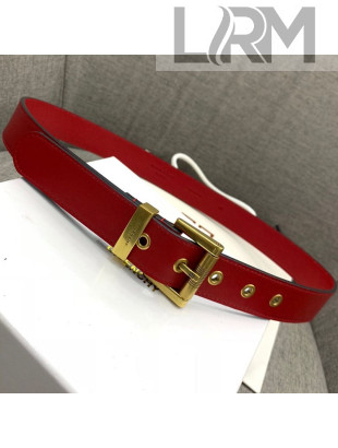 Givenchy Leather Belt with Vintage Square Buckle 30mm Red 2019