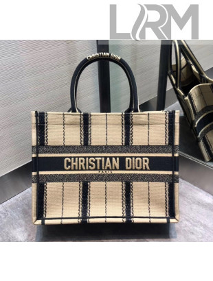 Dior Small Book Tote with Stripes Embroidery Beige/Black 2020