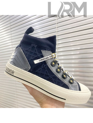 Dior Walk'n'Dior High-top Sneakers in Navy Blue Knit with Cannage Embroidery 2020