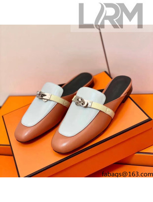 Hermes Oz Mule in Smooth Calfskin with Iconic Kelly Buckle Brown/Off-white 13 2022(Handmade)