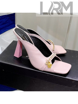 Versace Le Medusa Charm Leather Mules Sandals Light Pink 2021