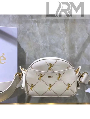 Chloe Mini Signature Bag In Smooth Calfskin With Embroidered Horses & Studs White 2019