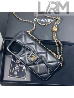 Chanel Lambskin Classic Case for iPhone XII Pro Max with Chain AP2082 Black 2021