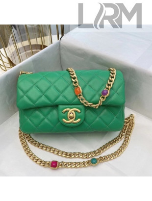 Chanel Lambskin Resin Stones Chain Small Flap Bag AS2380 Green 2021 TOP