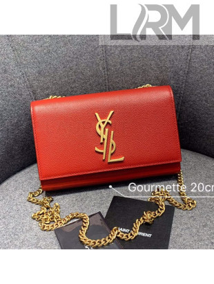 Saint Laurent Small Kate Chain Crossbody Bag in Grained Leather 470429 Red 2019