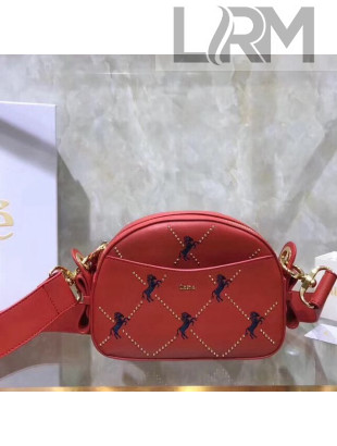 Chloe Mini Signature Bag In Smooth Calfskin With Embroidered Horses & Studs Red 2019
