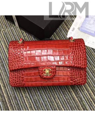 Chanel Crocodile Embossed Calfskin Classic Flap Bag A01112 Red 2019