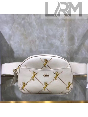 Chloe Signature Belt Bag In Smooth Calfskin With Embroidered Horses & Studs White 2019
