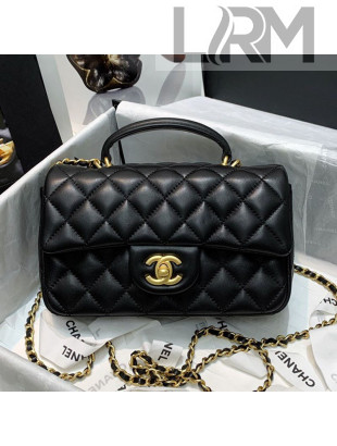 Chanel Shiny Lambskin Mini Flap Bag with Top Handle AS2431 Black 2021