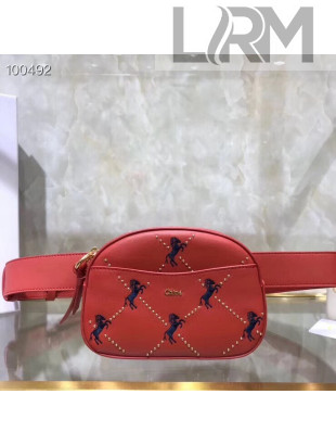 Chloe Signature Belt Bag In Smooth Calfskin With Embroidered Horses & Studs Red 2019
