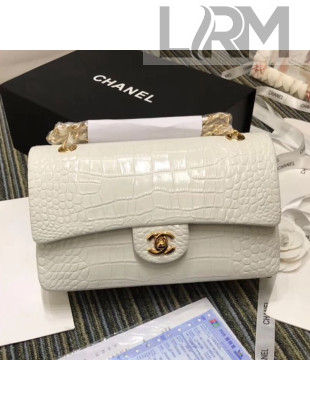 Chanel Crocodile Embossed Calfskin Classic Flap Bag A01112 White 2019