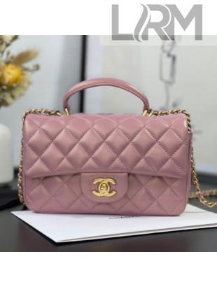 Chanel Shiny Lambskin Mini Flap Bag with Top Handle AS2431 Pink 2021