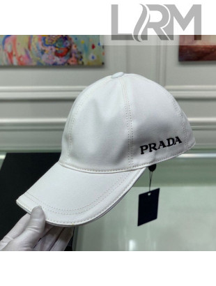 Prada Logo Embroidered Cotton Canvas Baseball Hat White 2021