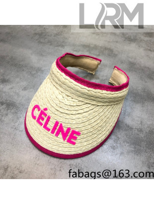 Celine Beige Straw Visor Hat Pink 2021