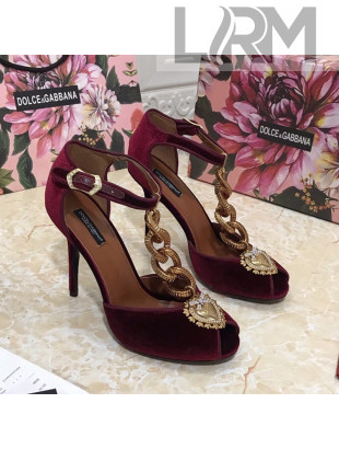 Dolce&Gabbana DG Velvet Chain Sandals 10.5cm Burgundy 2021