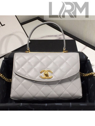 Chanel Quilted Lambskin Flap Bag with Top Handle AS1175 Gray 2019