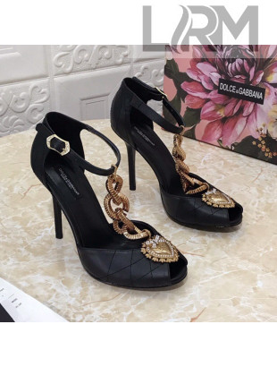 Dolce&Gabbana DG Calfskin Chain Sandals 10.5cm Black 2021