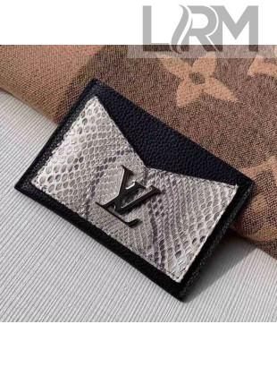 Louis Vuitton Lockme Grained Leather and Pythonskin Card Holder N97001 Black 2019