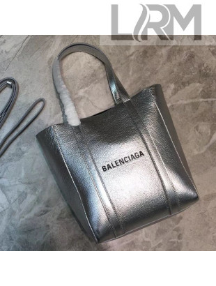 Balenciaga Calfskin Everyday XXS Logo Shopping Tote Silver 2019