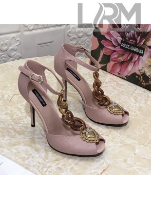 Dolce&Gabbana DG Calfskin Chain Sandals 10.5cm Pink 2021