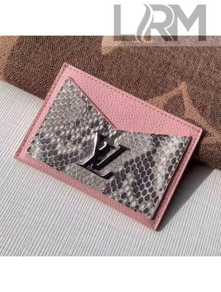 Louis Vuitton Lockme Grained Leather and Pythonskin Card Holder N97001 Light Pink 2019