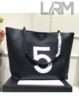 Chanel Crocodile Embossed Calfskin 5 Shopping Tote Bag Black 2109