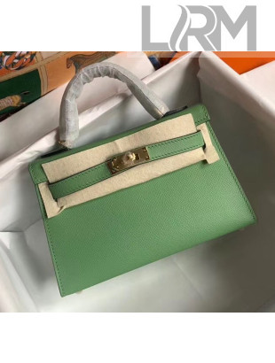 Hermes Mini Kelly II Handbag in Original Epsom Leather Light Green(Gold Hardware)