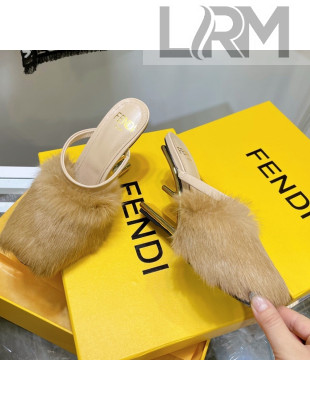 Fendi First Rabbit Fur F High Heel Sandals 8cm Camel Brown 2021