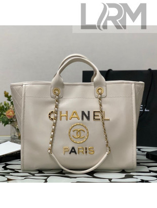 Chanel Calfskin Large Shopping Bag with Metal Logo White 2021