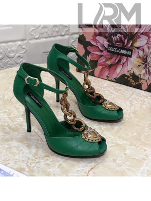 Dolce&Gabbana DG Calfskin Chain Sandals 10.5cm Green 2021