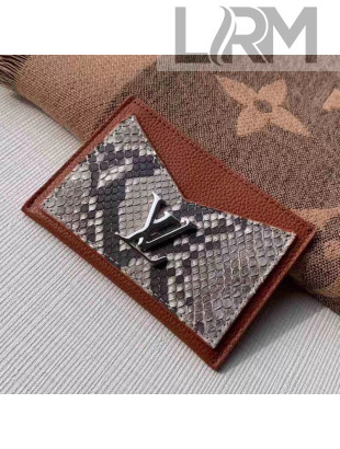 Louis Vuitton Lockme Grained Leather and Pythonskin Card Holder N97001 Brown 2019
