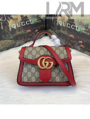 Gucci GG Leather Marmont Matelassé Mini Top Handle Bag Beige/Red 2019