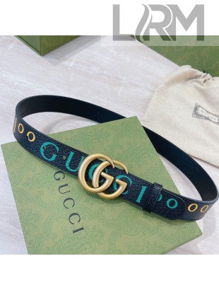 Gucci 100 Print Leather Belt 3cm Black Leather/Aged Gold 2021 26