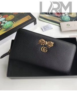 Gucci Leather Zip Around Wallet with Bow 524291 Black 2018